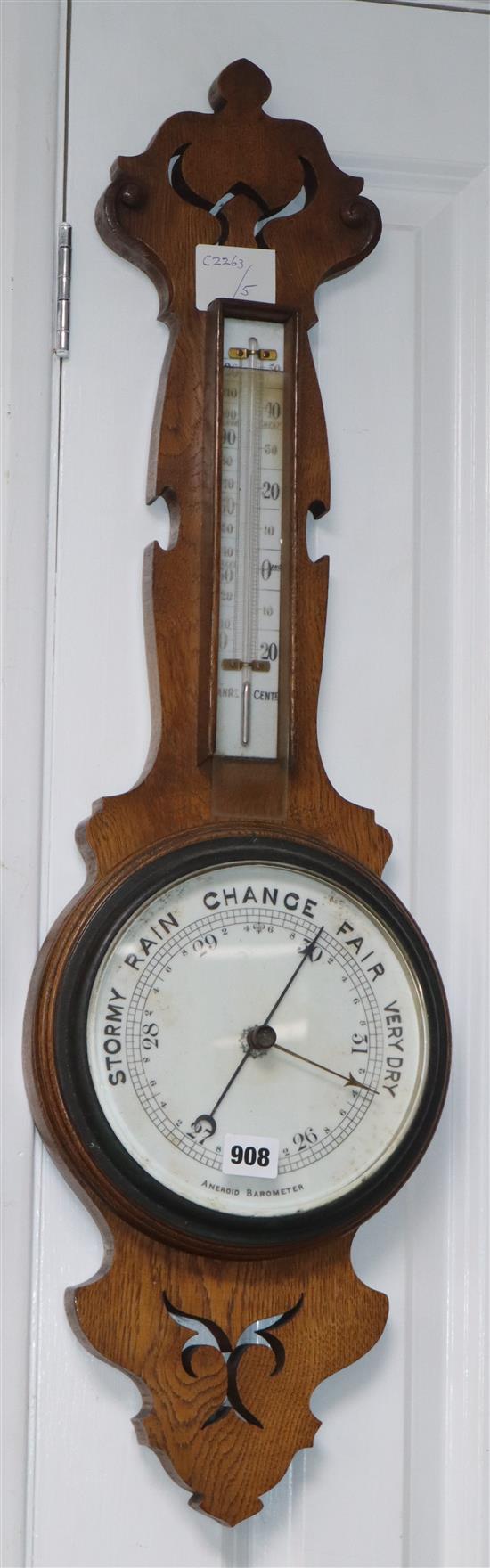 A Victorian oak wheel barometer H.84cm